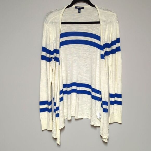 CHAPS White and Blue Striped Open Front Cardigan - Picture 1 of 6